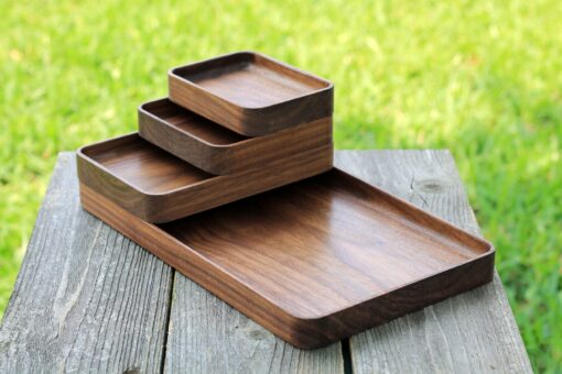 Timeless Elegance Stackable Hardwood Trays in Black Walnut, Peruvian Walnut, and Oak - Image 2