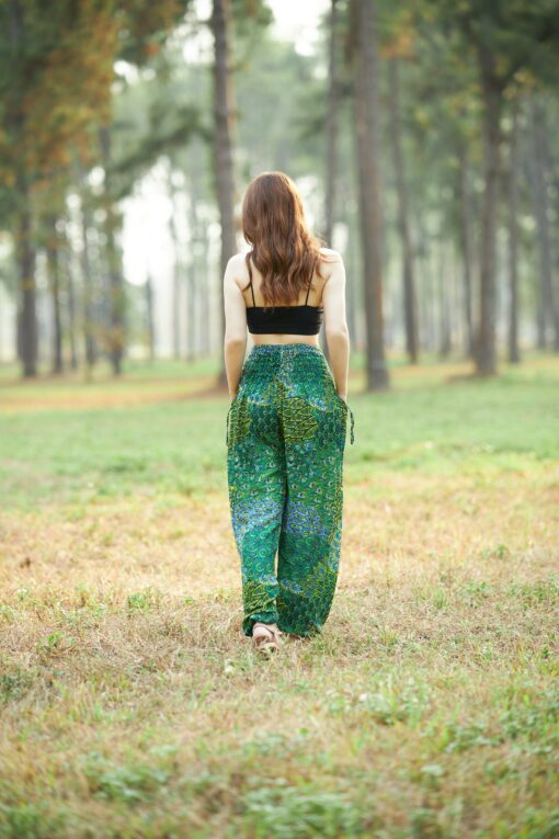 Enchanting Green Peacock Boho Pants Flowy, Comfy, and Ethically Made - Image 2
