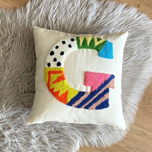 Personalized Initial Pillow Embroidered Punch Needle Letter Pillowcase for Baby Room Decor, Newborn Gift, and Baby Shower - Image 3