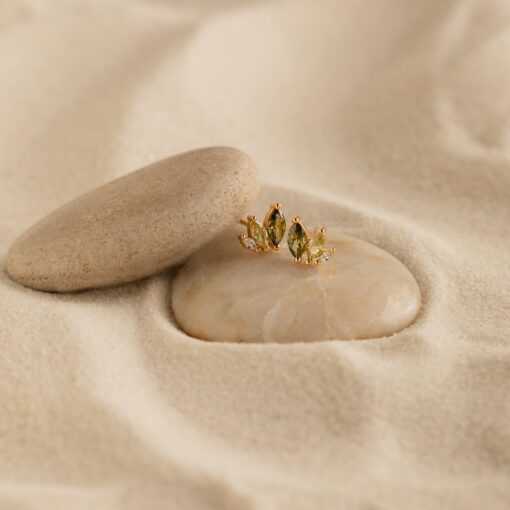 Sparkling Peridot Leaf Studs Embrace the Essence of Summer with Marquise Gemstone Jewelry - Image 3