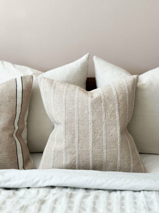 Cozy Comfort Premium India Cotton Beige Stripe Cushion for a Serene Ambiance - Image 2