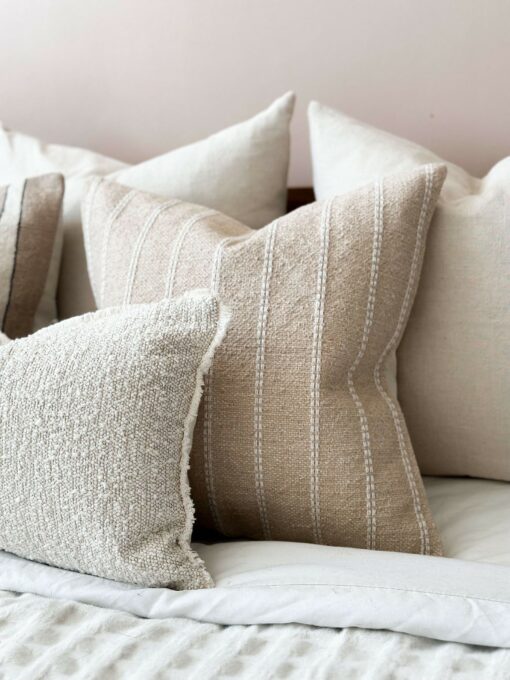 Cozy Comfort Premium India Cotton Beige Stripe Cushion for a Serene Ambiance - Image 3