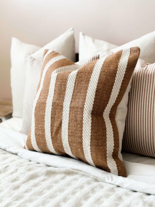 Cozy Comfort Premium Indian Cotton Rust Stripe Cushion in Two Sizes - Image 2