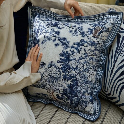 French Blue Forest Throw Pillow Cover Elevate Your Home Decor with Artful Elegance - Image 4