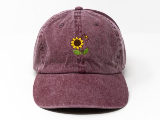 Sunflower Bee Embroidered Summer Baseball Cap Washed Cotton Curve Brim Hat - Image 5