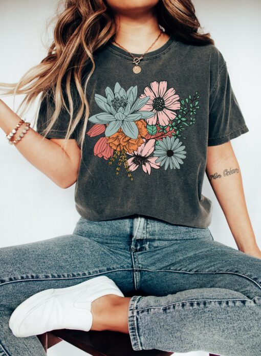 Boho Wildflowers A Symphony of Nature on a Personalized Floral Shirt - Image 5