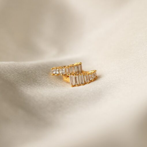 Art Deco Diamond Huggie Hoop Earrings Vintage Elegance for the Modern Bride - Image 4