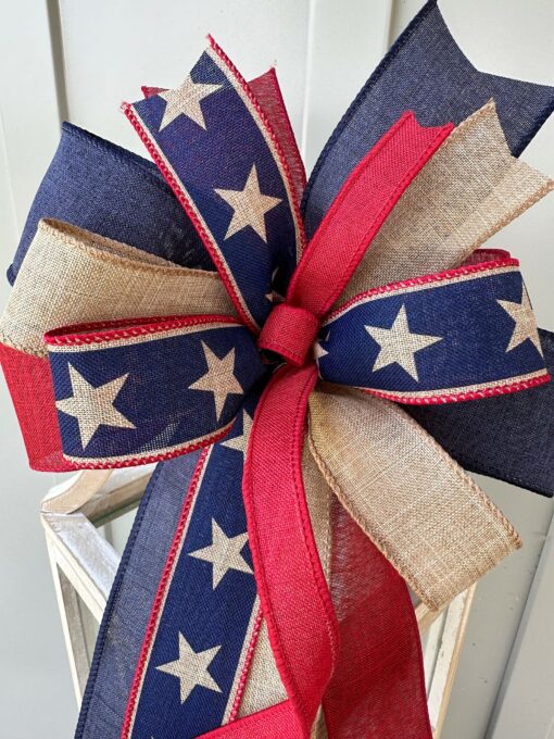 Patriotic Bow in Rustic Hues Adorn Your Summer Decor with Burgundy, Tan, and Navy Blue - Image 2