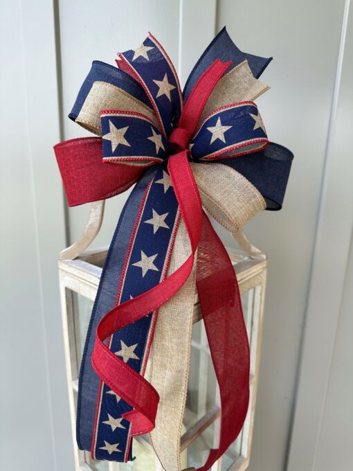 Patriotic Bow in Rustic Hues Adorn Your Summer Decor with Burgundy, Tan, and Navy Blue - Image 3