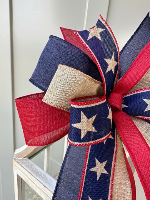 Patriotic Bow in Rustic Hues Adorn Your Summer Decor with Burgundy, Tan, and Navy Blue - Image 4