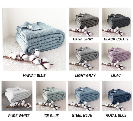 Hawaii Blue Pure Cotton 4-Layer Gauze All-Season Throw Blanket for California King, Queen, Twin, and Toddler Beds - Image 5