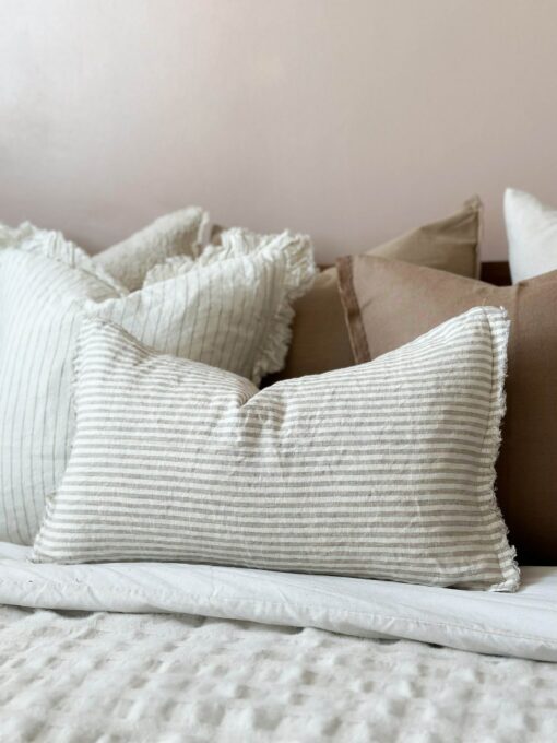 Esmee Natural Beige Stripe Linen Cushion with Duck Feather Inner - Comfort and Style for Your Home - Image 2