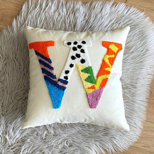 Personalized Initial Pillow Embroidered Punch Needle Letter Pillowcase for Baby Room Decor, Newborn Gift, and Baby Shower - Image 4