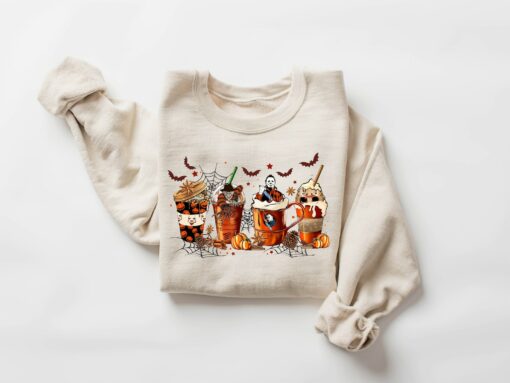 Spooky Sips Skeleton Coffee Cups Sweatshirt for the Bone-Chilling Coffee Lover - Image 3