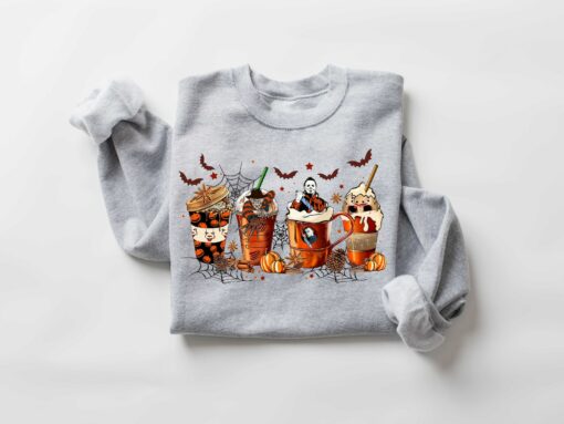 Spooky Sips Skeleton Coffee Cups Sweatshirt for the Bone-Chilling Coffee Lover - Image 2