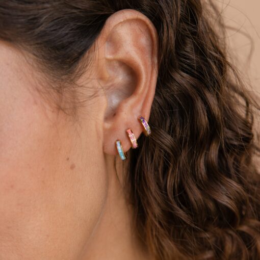 Captivating Opal Inlay Huggie Earrings Embrace Minimalist Elegance with Caitlyn's Gemstone Hoops - Image 3