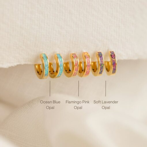 Captivating Opal Inlay Huggie Earrings Embrace Minimalist Elegance with Caitlyn's Gemstone Hoops - Image 2