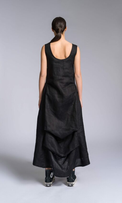 Elegant Linen A-Line Dress with Flowing Back Drape A92277 - Image 5