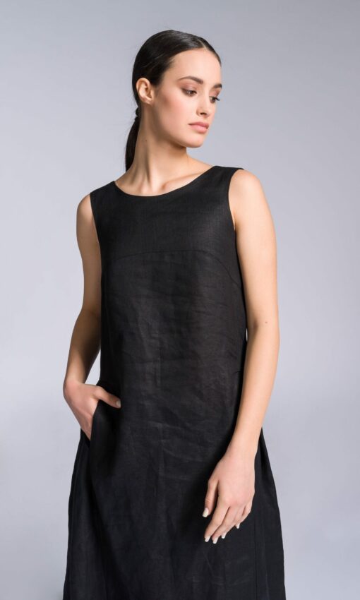 Elegant Linen A-Line Dress with Flowing Back Drape A92277 - Image 6