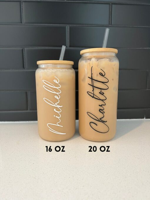 Personalized Iced Coffee Cup 20oz Glass Cup, Custom Beer Can Glass with Lid and Straw, Bridesmaid Gift, Bridesmaid Proposal - Image 3