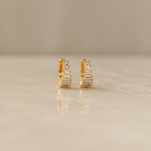 Art Deco Diamond Huggie Hoop Earrings Vintage Elegance for the Modern Bride - Image 2