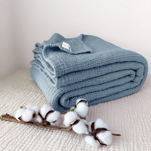 Ultra-Soft 4-Layer Gauze Throw Pure Cotton Comfort in Steel Blue - Image 2