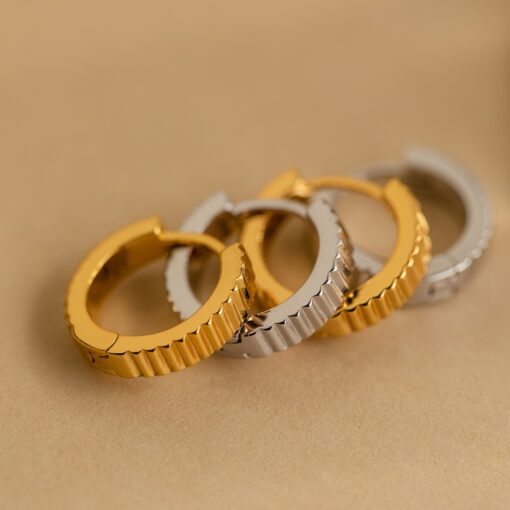 Golden Embrace Ribbed Huggie Hoops for a Timeless Allure - Image 5