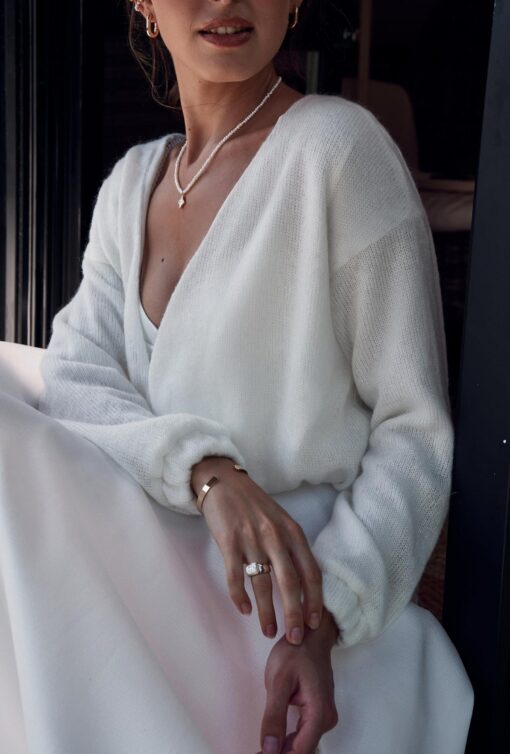 Enchanting Bridal Embrace Ivory Knitted Cardigan with Ribbons for an Autumn Wedding - Image 4