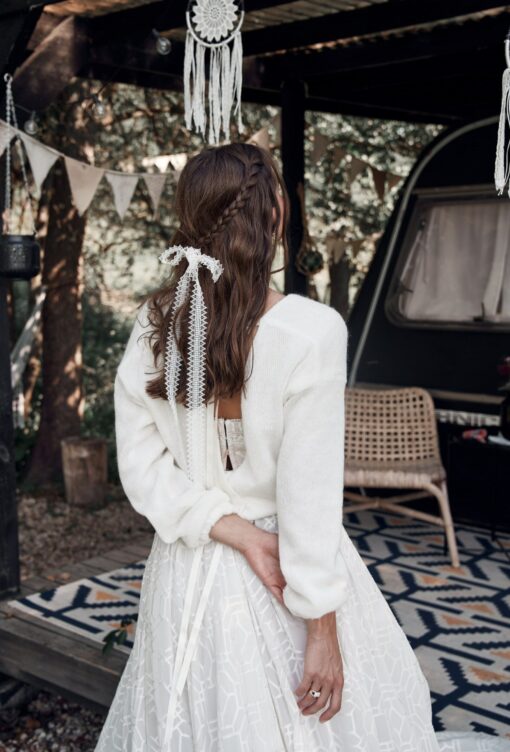Enchanting Bridal Embrace Ivory Knitted Cardigan with Ribbons for an Autumn Wedding - Image 6