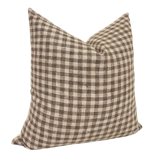 MABEL Farmhouse Charm in a Check - Designer Brown Gingham Linen Pillow Cover - Image 2