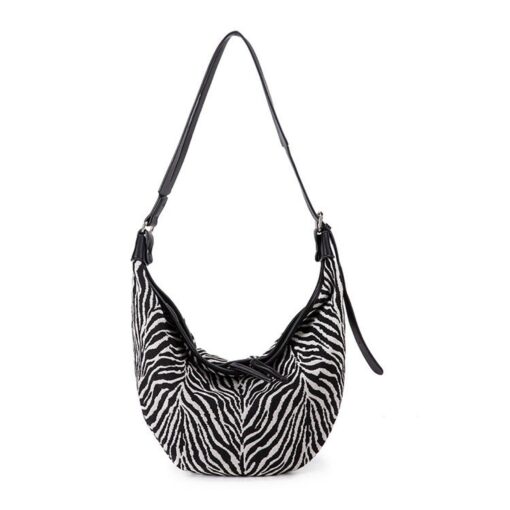 Oversized Moon Bag Canvas Croissant Crossbody, Nylon Sling, Zebra Shoulder Bag - Image 4