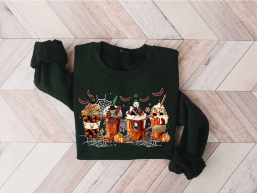 Spooky Sips Skeleton Coffee Cups Sweatshirt for the Bone-Chilling Coffee Lover - Image 4