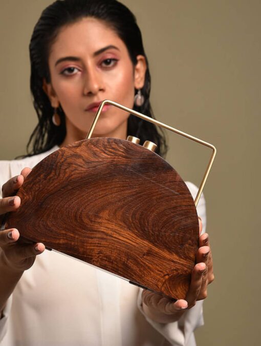 Exquisite Brown Handcrafted Wooden Clutch A Timeless Accessory for Special Occasions - Image 2