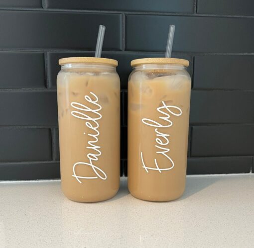 Personalized Iced Coffee Cup 20oz Glass Cup, Custom Beer Can Glass with Lid and Straw, Bridesmaid Gift, Bridesmaid Proposal - Image 2