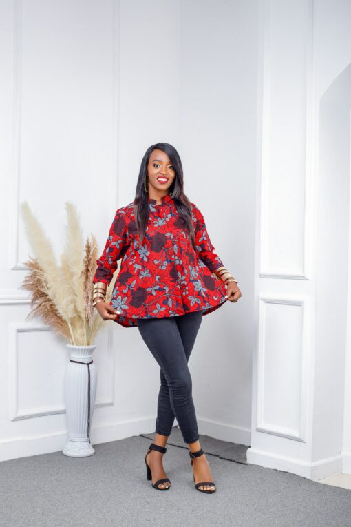 Vibrant Red African Print Top Embrace Bold Style and Cultural Heritage - Image 5