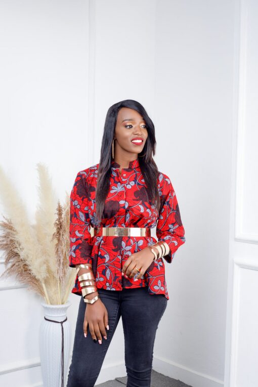 Vibrant Red African Print Top Embrace Bold Style and Cultural Heritage - Image 3