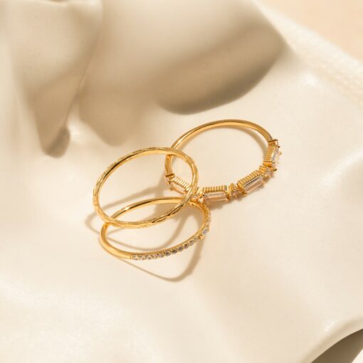Caitlyn's Minimalist Diamond Ring Trio Stackable Gemstone Bands for Bridesmaids and Weddings (RR109) - Image 4