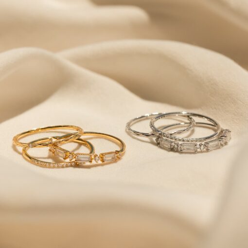 Caitlyn's Minimalist Diamond Ring Trio Stackable Gemstone Bands for Bridesmaids and Weddings (RR109) - Image 6