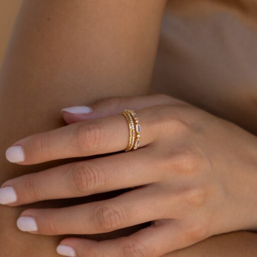Caitlyn's Minimalist Diamond Ring Trio Stackable Gemstone Bands for Bridesmaids and Weddings (RR109) - Image 3