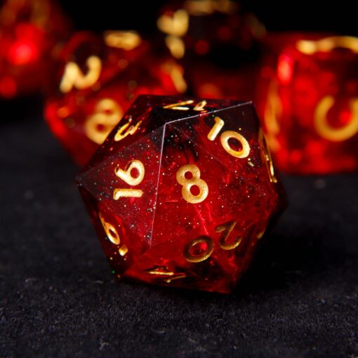 Fire Red Glittering D20 Dice Illuminate Your D&D Adventures with Handmade Precision - Image 2