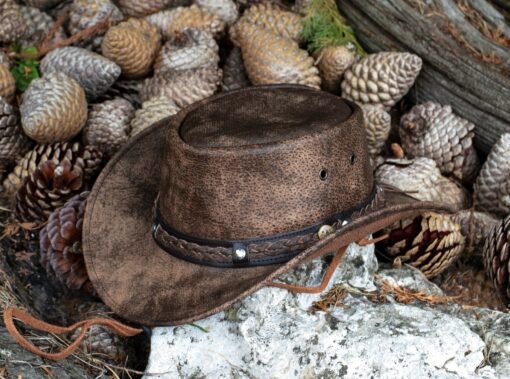 Wombat Foldable Leather Hat The Wilds Full Grain Leather Unisex Cowboy Hat for Trekking and the Australian Bush - Image 2