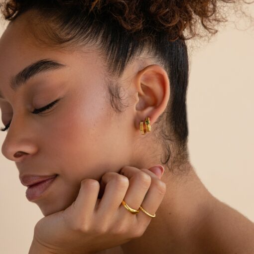 Golden Embrace Ribbed Huggie Hoops for a Timeless Allure - Image 6