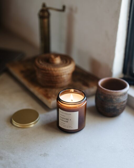 Indulge in the Aromatic Embrace of Freshly Brewed Coffee Non-Toxic Soy Candle in an Amber Jar - Image 4