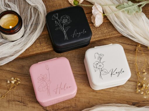 Personalized Birth Flower Jewelry Travel Box A Cherished Keepsake for Bridesmaids and Loved Ones - Image 5