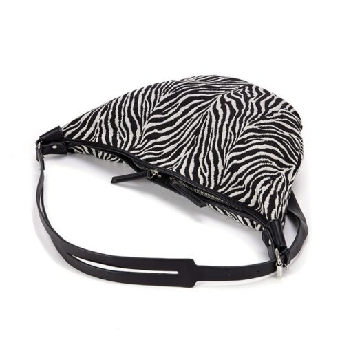 Oversized Moon Bag Canvas Croissant Crossbody, Nylon Sling, Zebra Shoulder Bag - Image 5