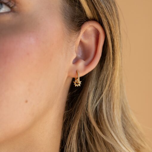Celestial Sun Huggie Hoop Earrings Minimalist Diamond Sunburst Charm Jewelry for Boho Style and Friendship - Image 3