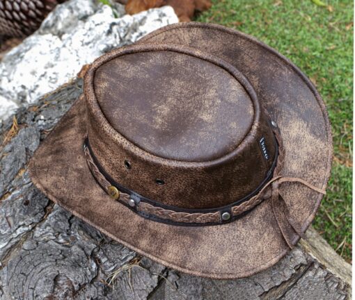 Wombat Foldable Leather Hat The Wilds Full Grain Leather Unisex Cowboy Hat for Trekking and the Australian Bush - Image 4