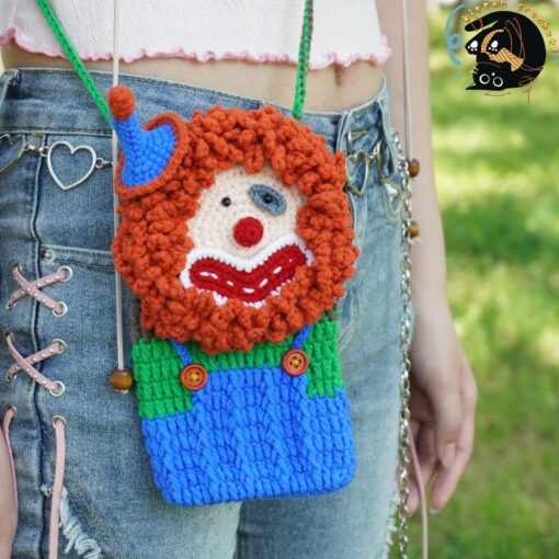 Handmade Crochet Clown Phone Bag A Quirky and Unique Gift for Her - Image 5