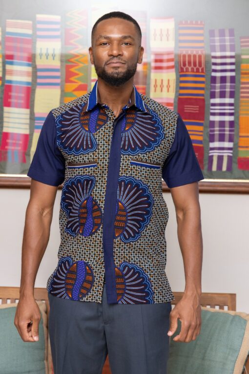Embrace Cultural Vibrance Zedi's Navy Men's African Print Cotton Ankara Shirt - Image 5