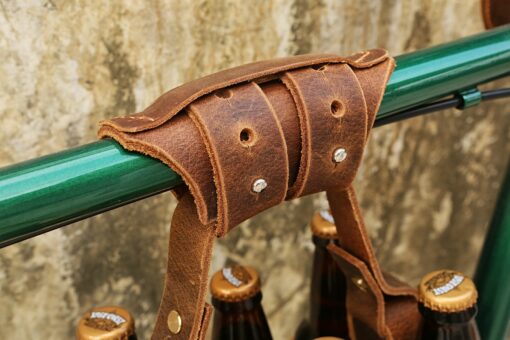 Premium Leather 6-Pack Beer Holder Carrier Kit for Bikes The Perfect Gift for Beer Enthusiasts - Image 2